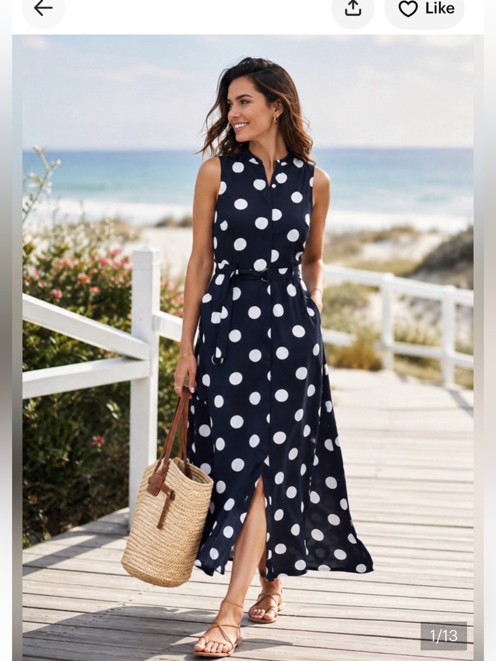Banana Republic Navy and White Polka Dot Maxi Dress